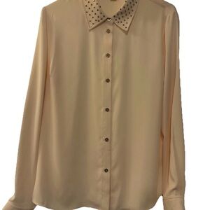 Michael Kors Cream Button down Blouse with Gold Studded Collar, EUC, M